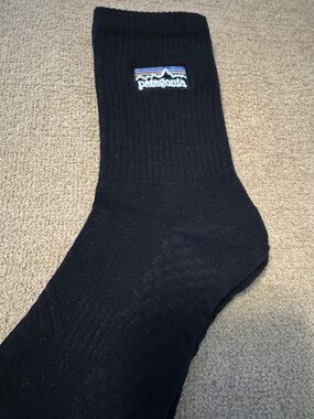 Patagonia Black Crew Socks with Multicolor Mountain Logo